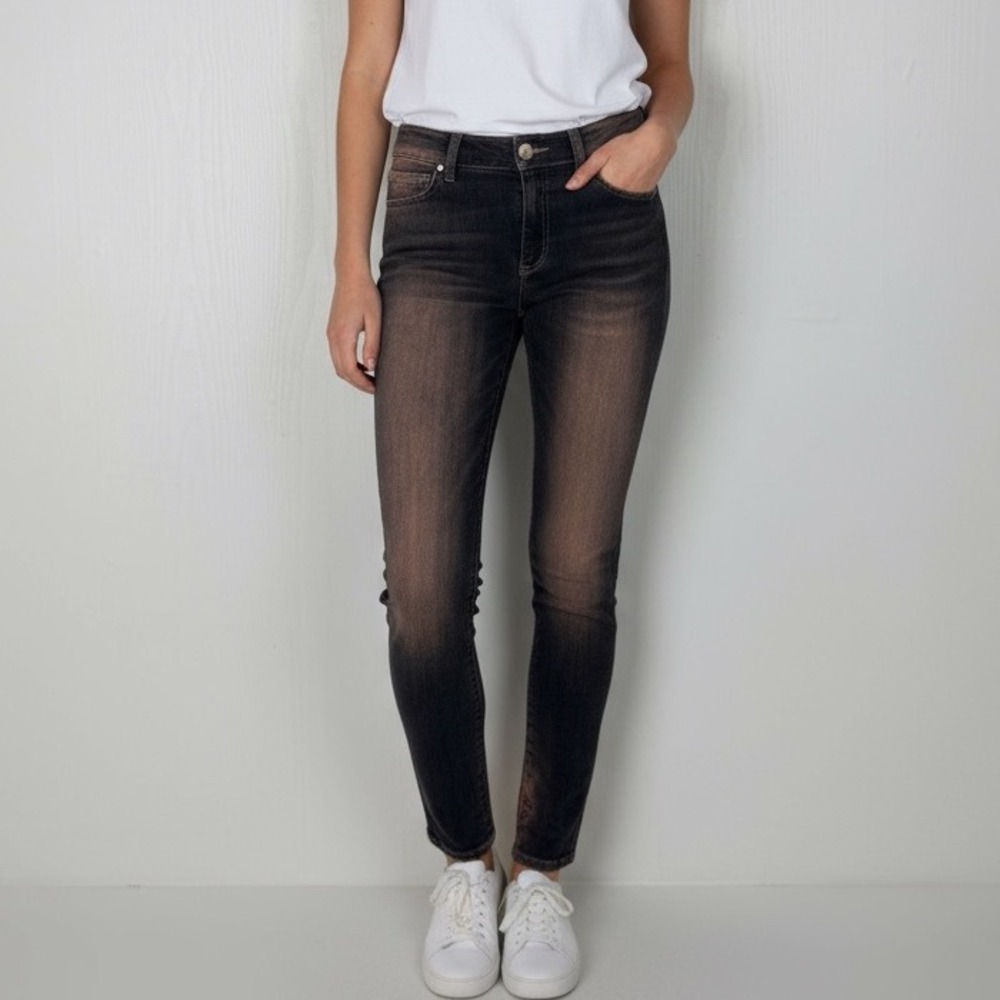 Two Lives Sol‎ Skin Jeans Women Sz 26 Made in Italy Skinny Black/Orange Tint
